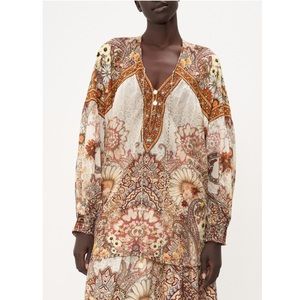 Camilla Blouson Blouse With Neck Tie in Heart Of A Hippie